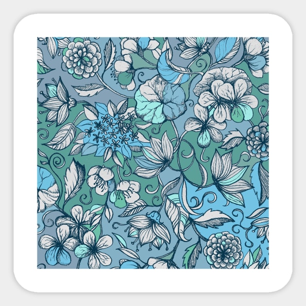 Indigo Summer - a hand drawn floral pattern Sticker by micklyn